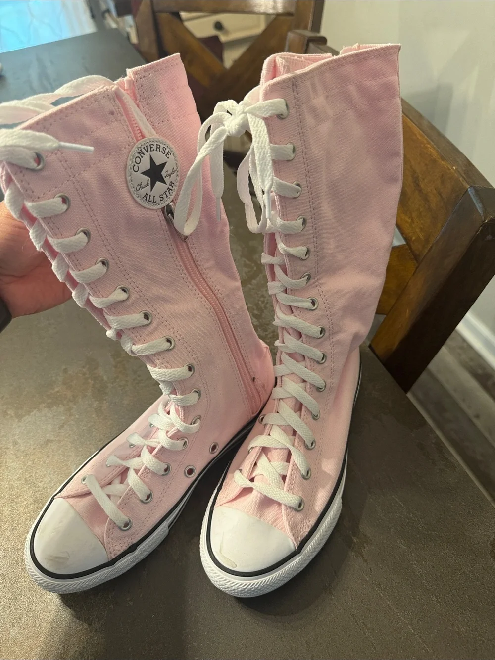 Converse Pink Tall Lace-Up Canvas Boots with Side Zipper